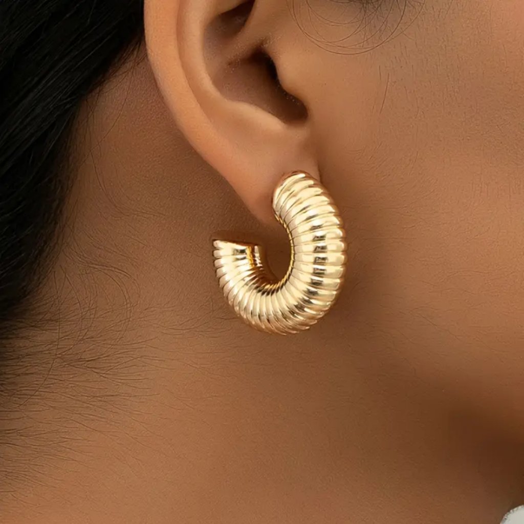 14k Gold Womens Chunky Etched Hoop Earrings Ladies New 14 Karat Silver Jewelry